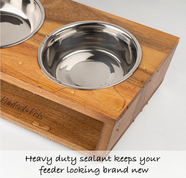 Pawfect Pets Elevated Dog Bowl Stand- 4” Raised Dog Bowl for Small Dogs and Cats. Pet Feeder with Four Stainless Steel Bowls.