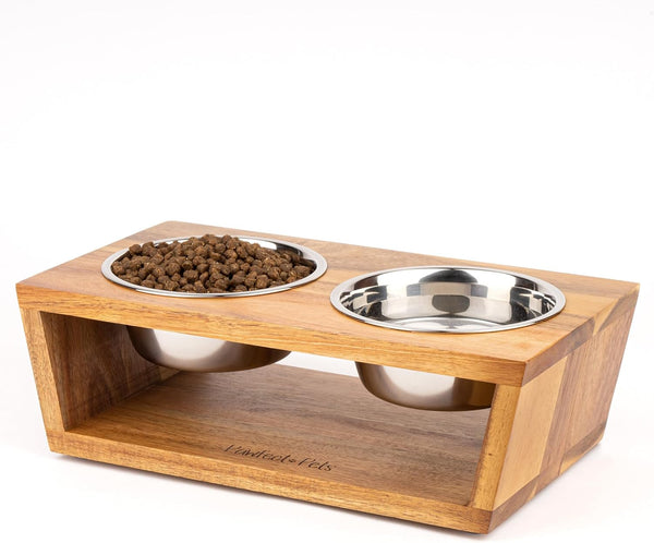 Pawfect Pets Elevated Dog Bowl Stand- 4” Raised Dog Bowl for Small Dogs and Cats. Pet Feeder with Four Stainless Steel Bowls.